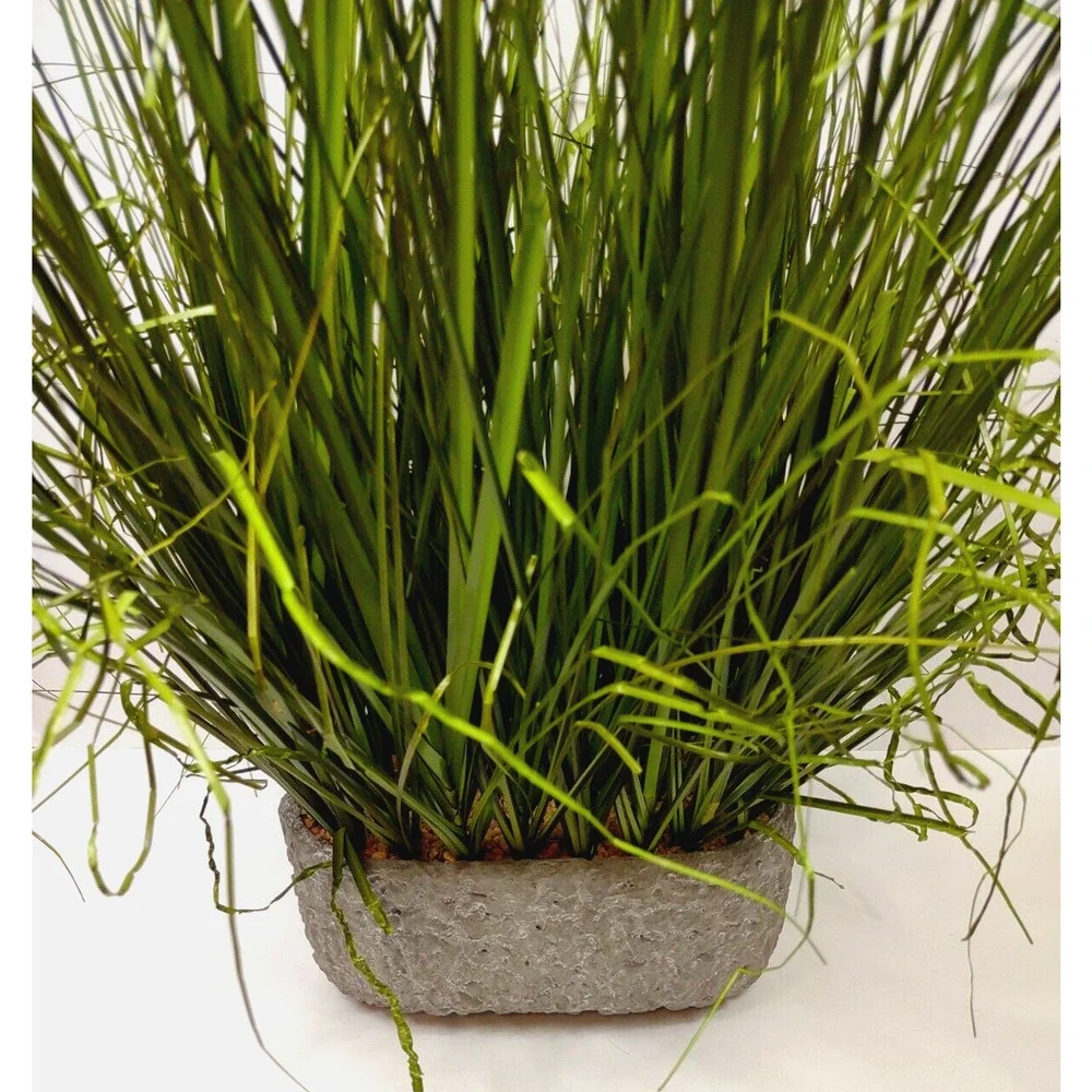 Faux Grass Center Piece Arrangement Rock Filled Cast Textured Vase 24” Tall
